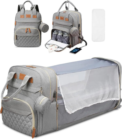 3-in-1 Diaper Bag Backpack with Baby Bed