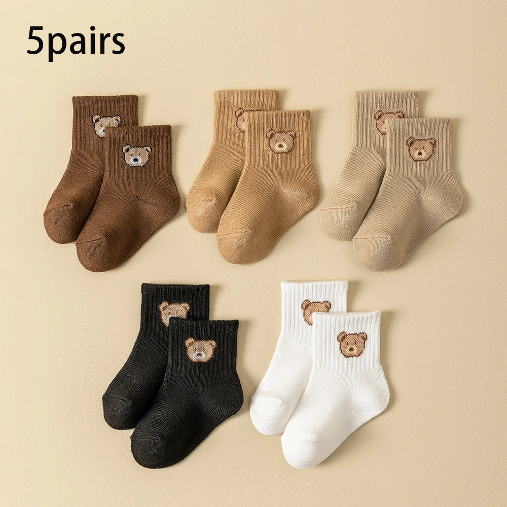 5 Pairs Baby Socks Cartoon Bear