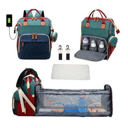 3-in-1 Diaper Bag Backpack with Baby Bed