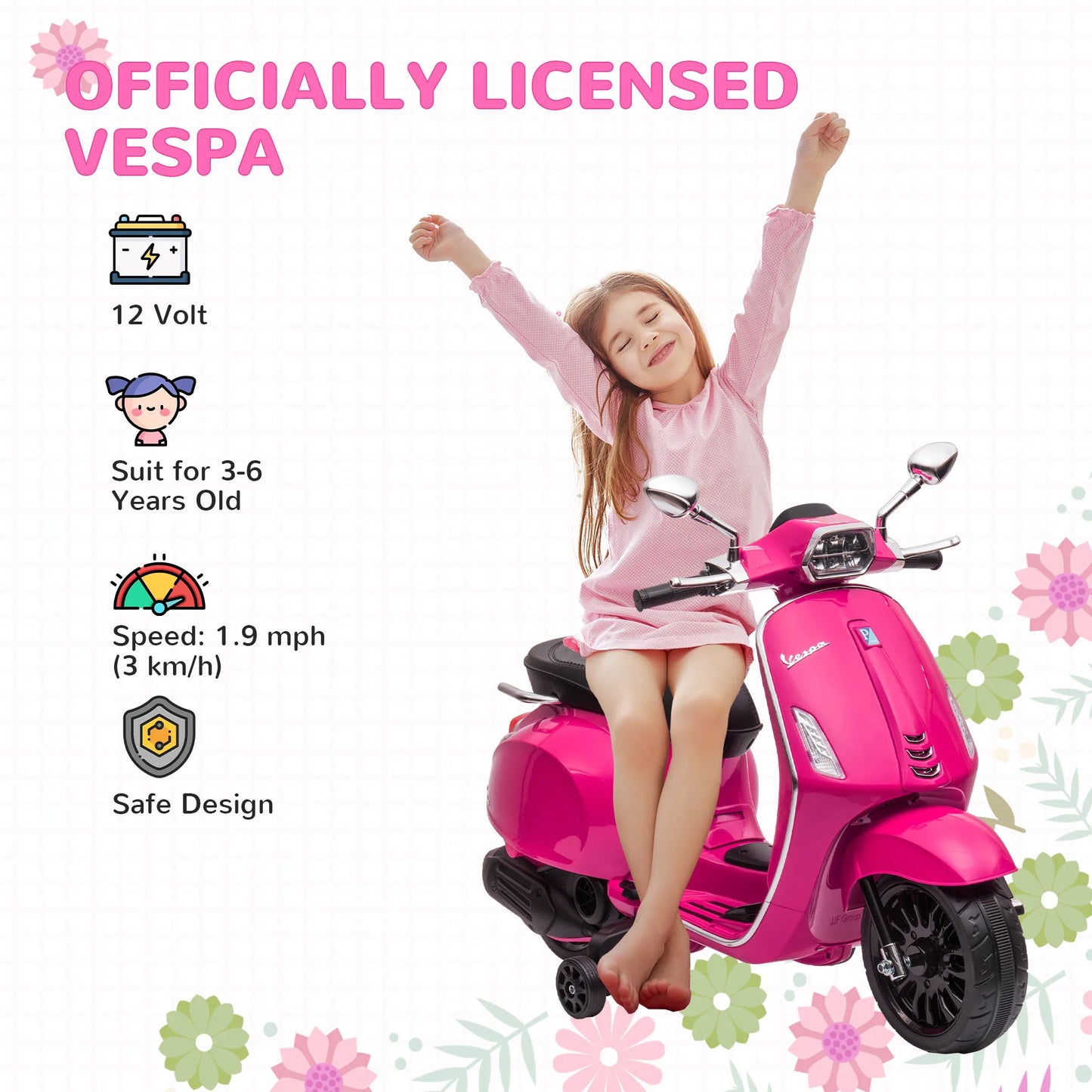 Vespa-Style Electric Ride-On Bike for Kids