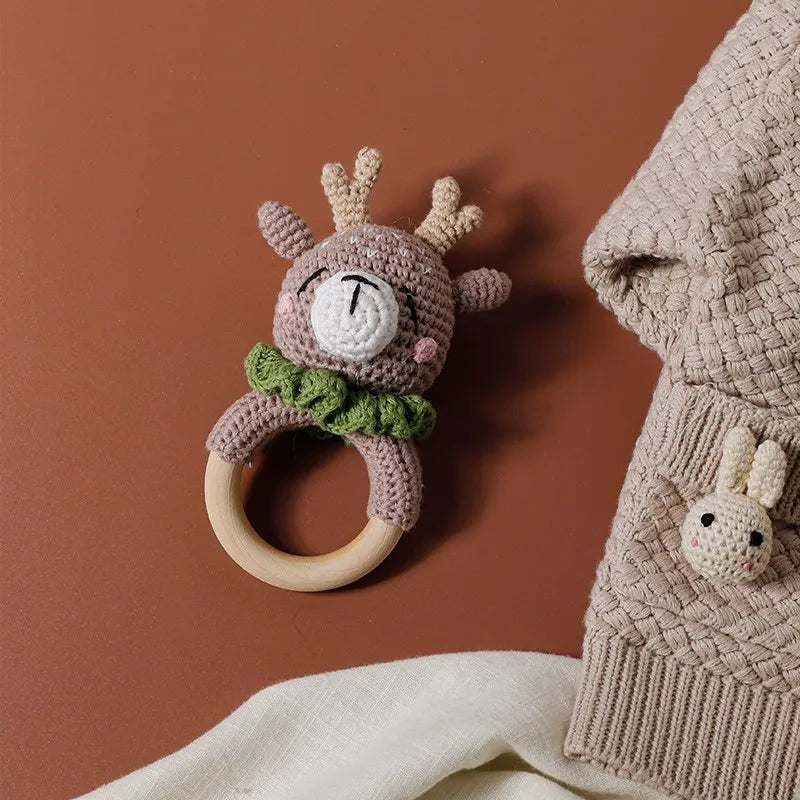 Wooden Animal Crochet Rattle