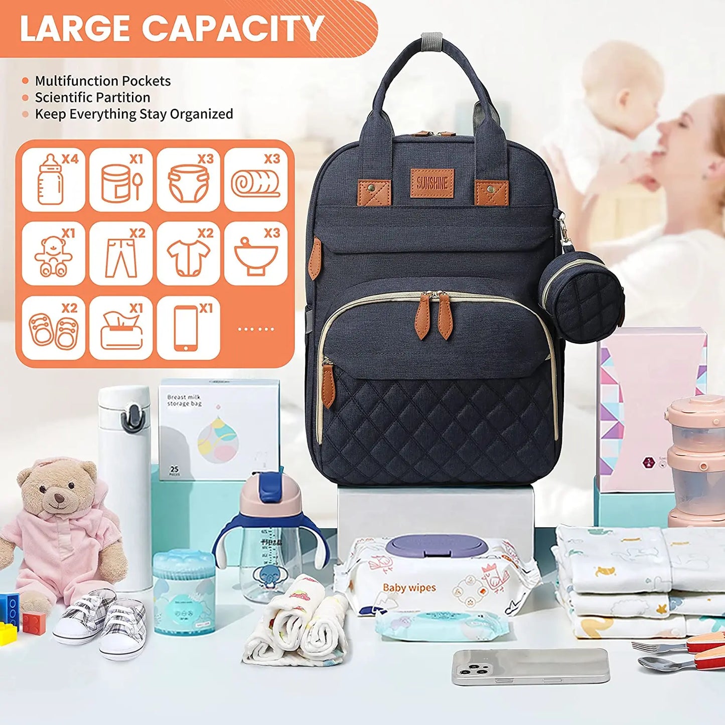 3-in-1 Diaper Bag Backpack with Baby Bed