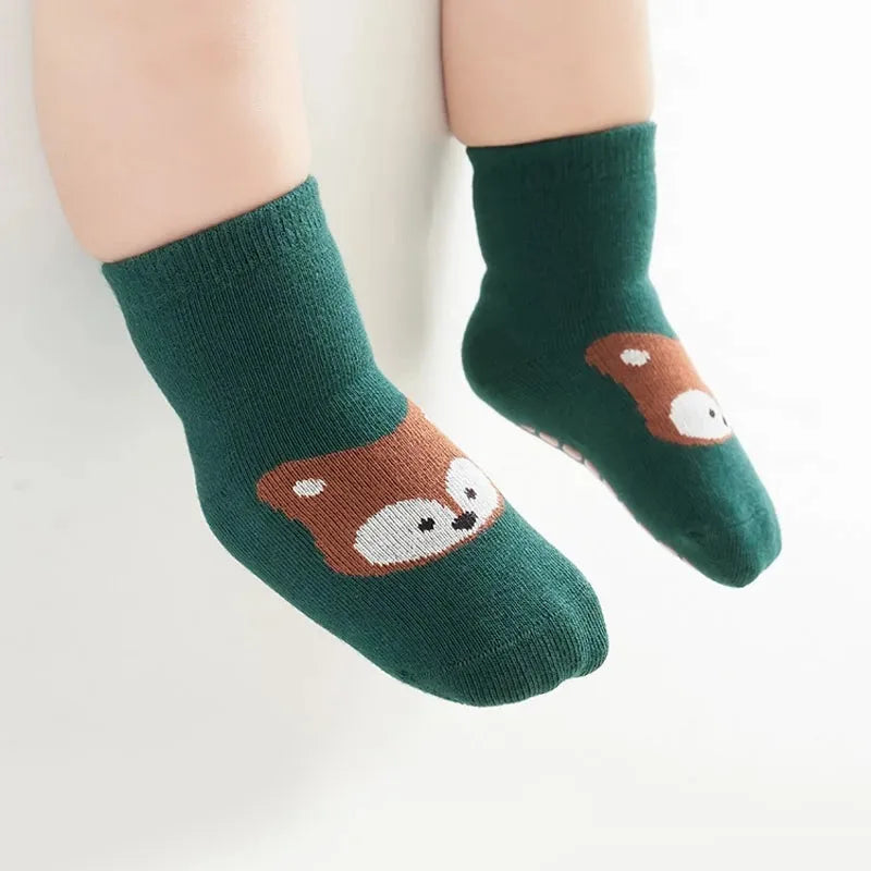 Cartoon Fox & Bear Non-Slip Sock Set