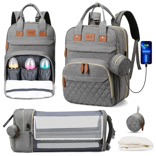 3-in-1 Diaper Bag Backpack with Baby Bed
