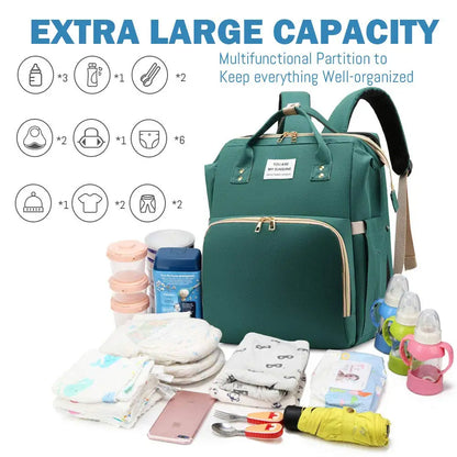 3-in-1 Diaper Bag Backpack with Baby Bed