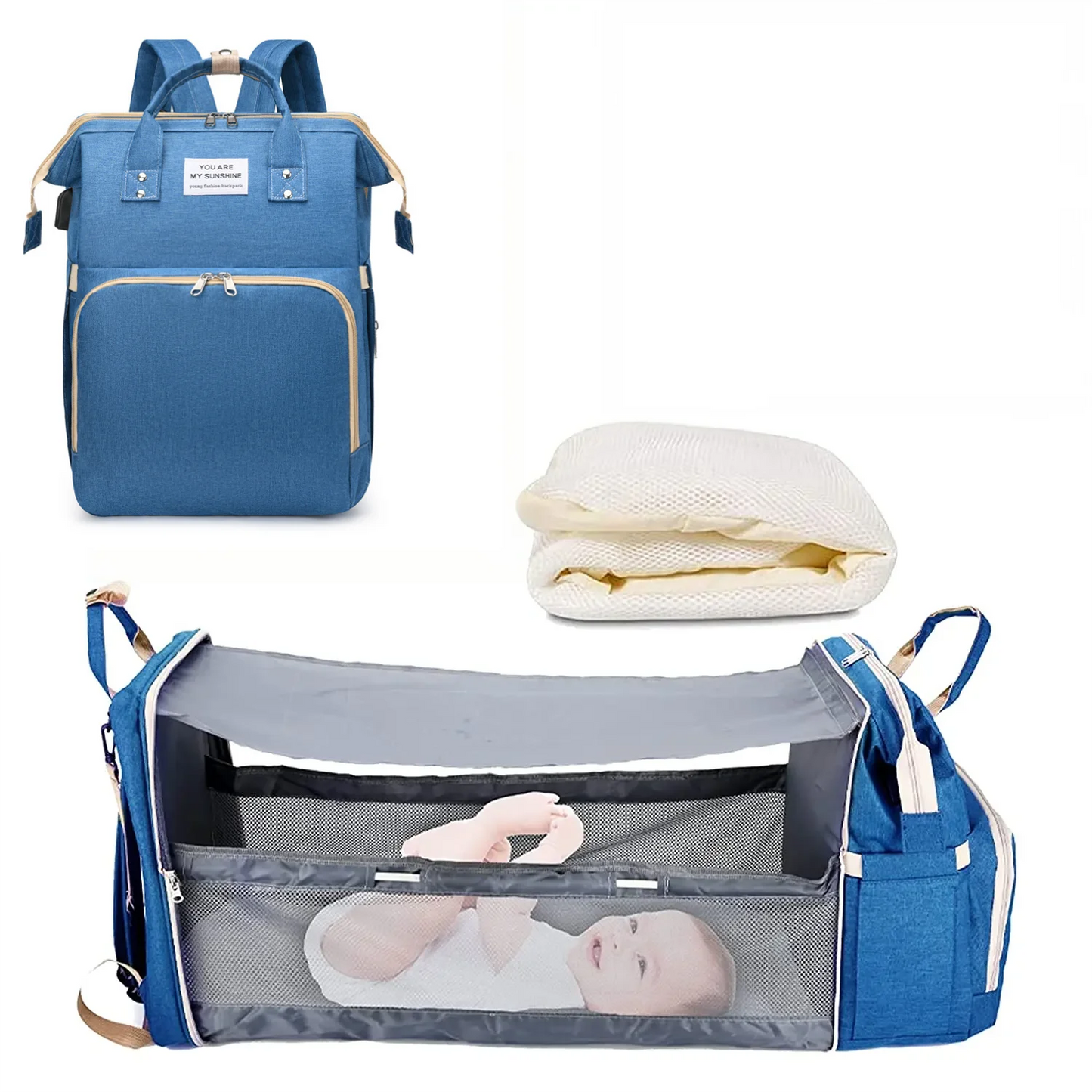 3-in-1 Diaper Bag Backpack with Baby Bed