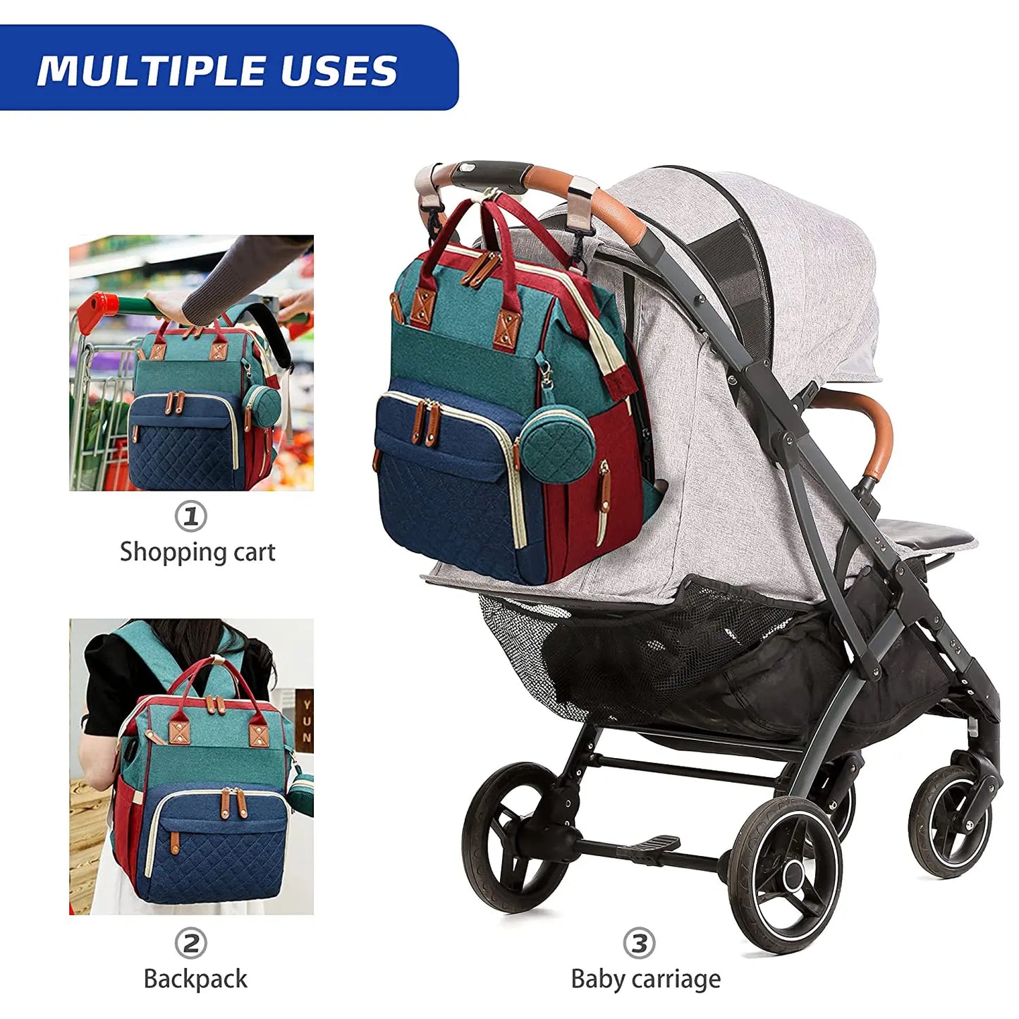 3-in-1 Diaper Bag Backpack with Baby Bed