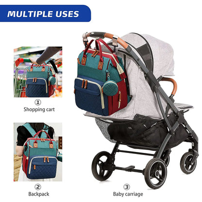 3-in-1 Diaper Bag Backpack with Baby Bed