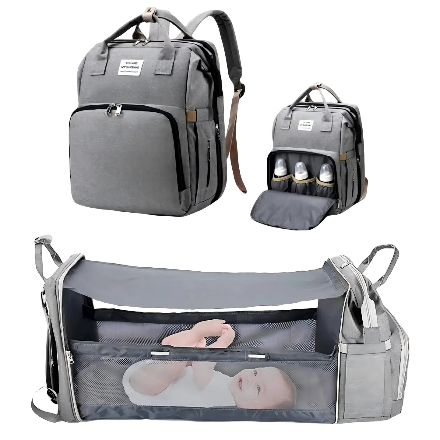 3-in-1 Diaper Bag Backpack with Baby Bed