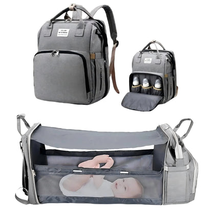 3-in-1 Diaper Bag Backpack with Baby Bed