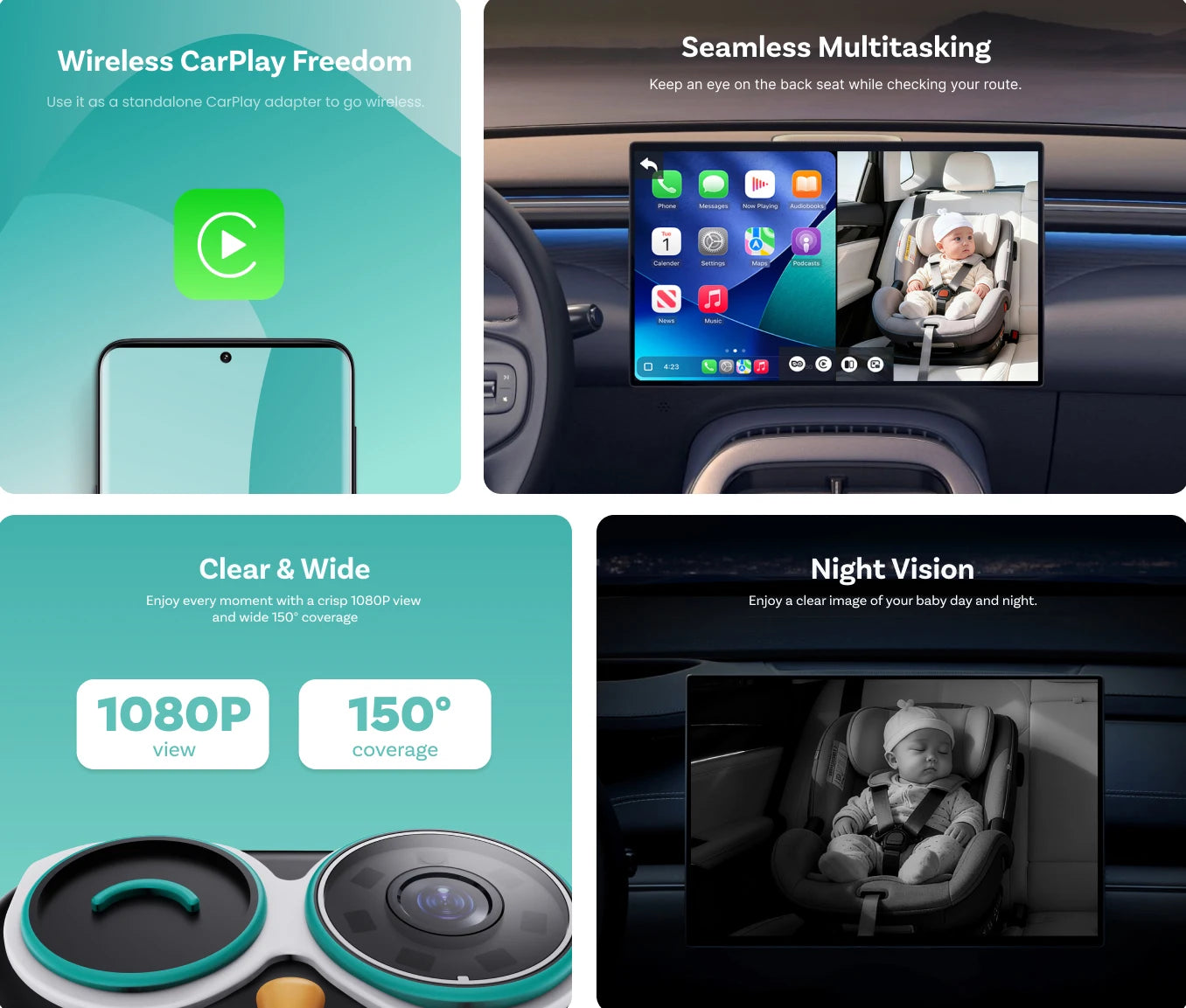 👀✨ SafeSight™ 150° Smart Baby Car Monitor