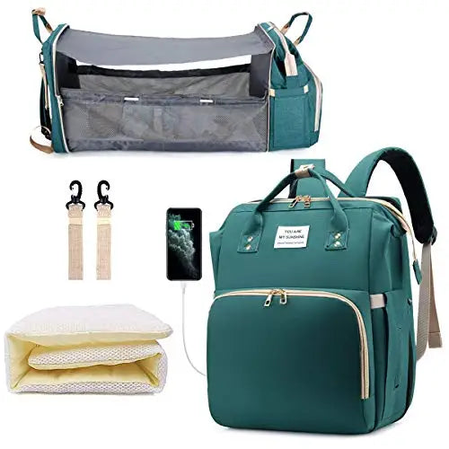 3-in-1 Diaper Bag Backpack with Baby Bed