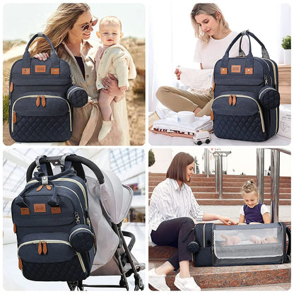 3-in-1 Diaper Bag Backpack with Baby Bed