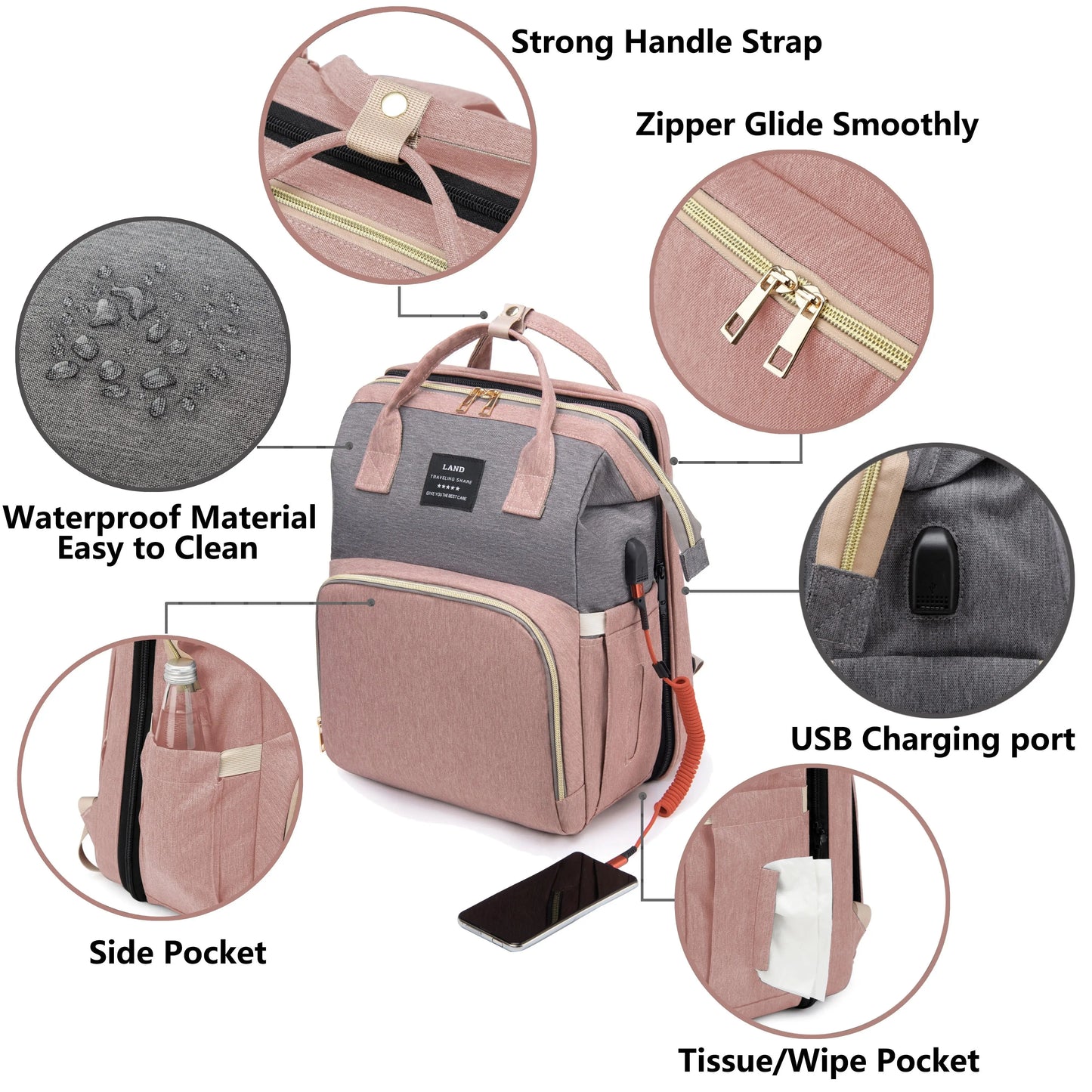 Mommy Bag with Folding Baby Bed