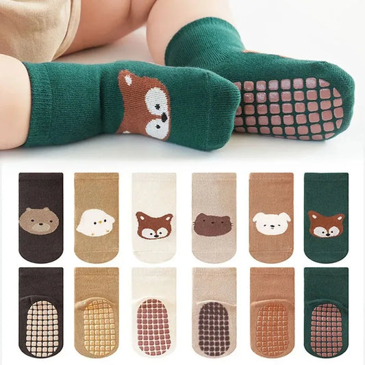 Cartoon Fox & Bear Non-Slip Sock Set