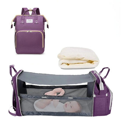 3-in-1 Diaper Bag Backpack with Baby Bed