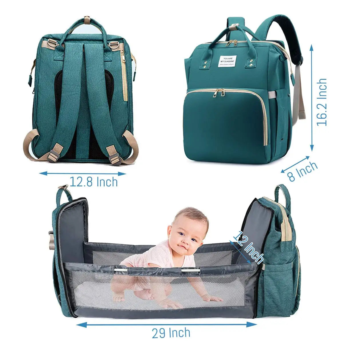 3-in-1 Diaper Bag Backpack with Baby Bed