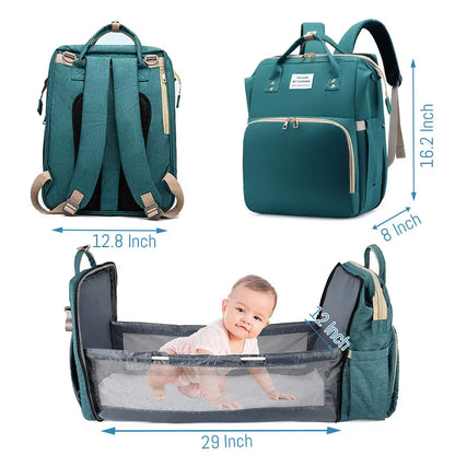3-in-1 Diaper Bag Backpack with Baby Bed