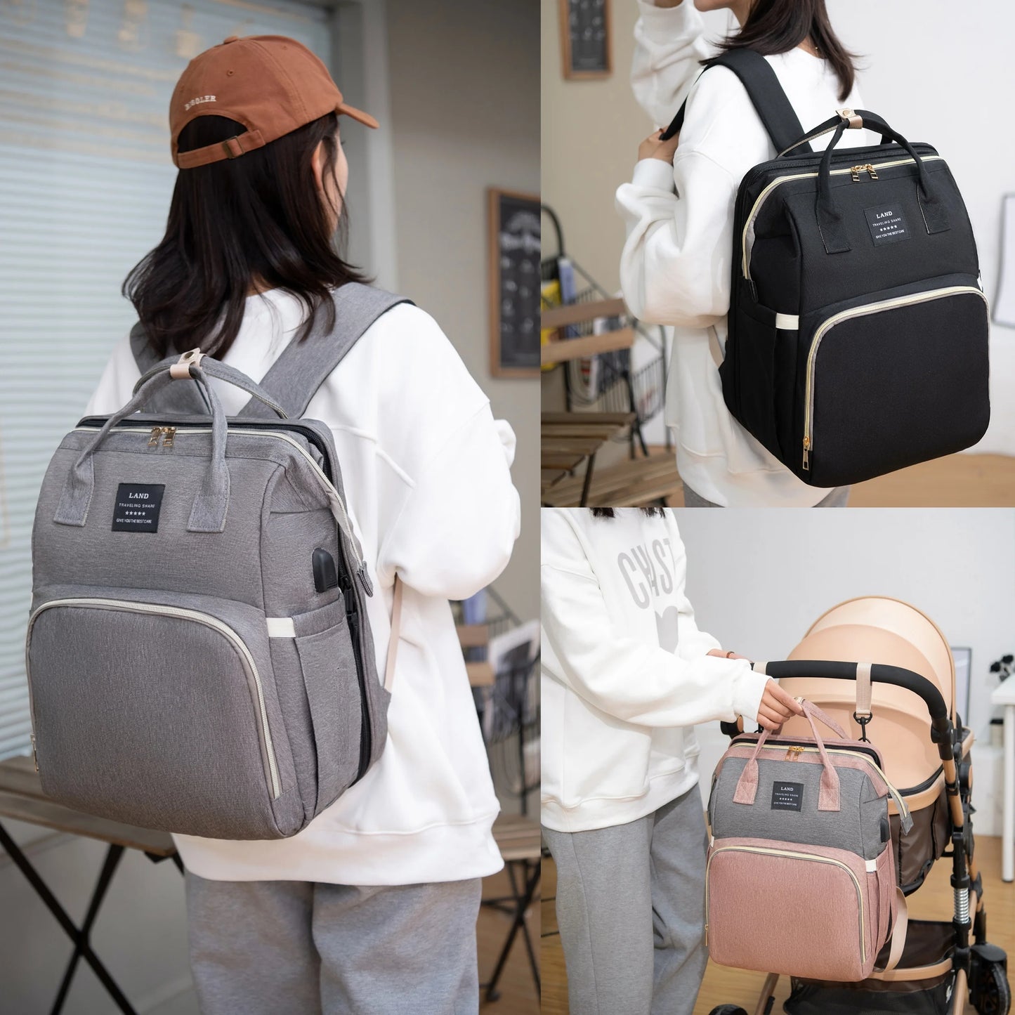 Mommy Bag with Folding Baby Bed