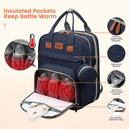 3-in-1 Diaper Bag Backpack with Baby Bed