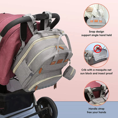 3-in-1 Diaper Bag Backpack with Baby Bed