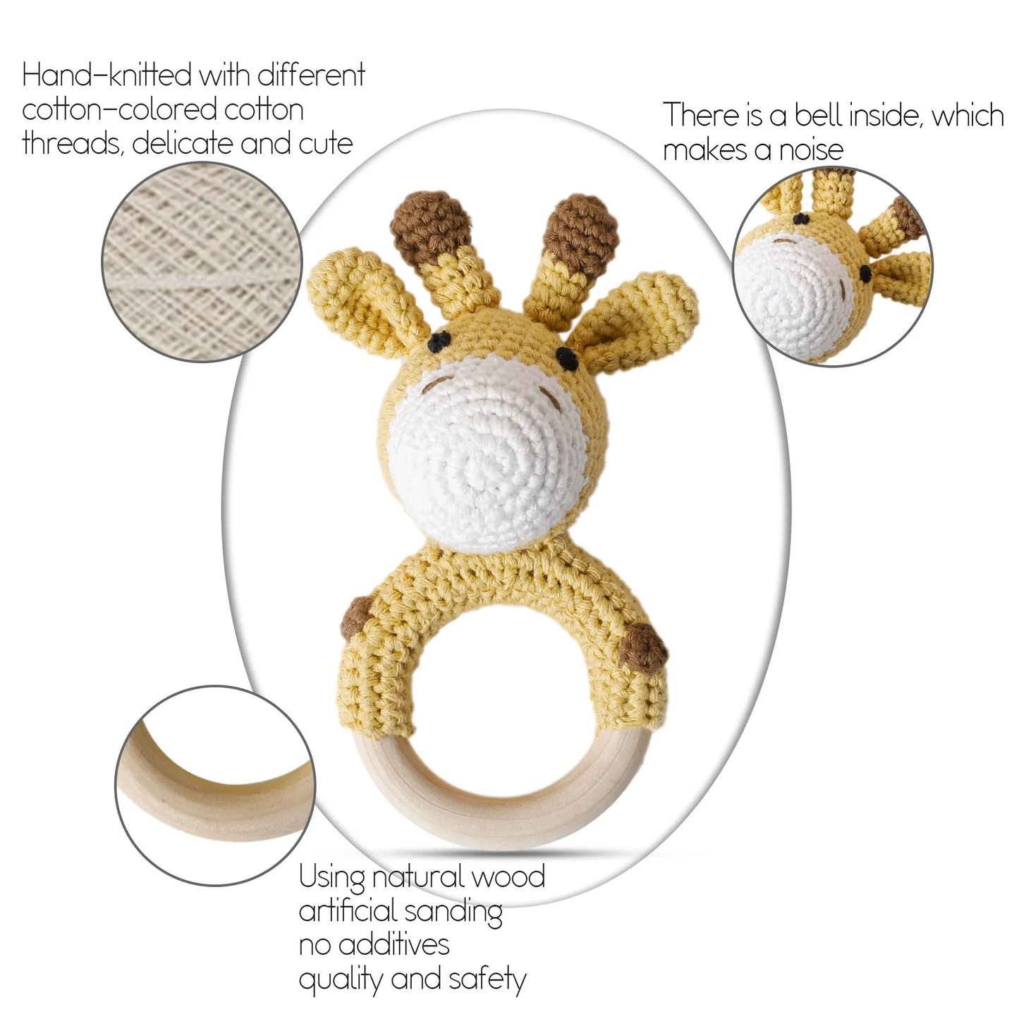 Wooden Animal Crochet Rattle
