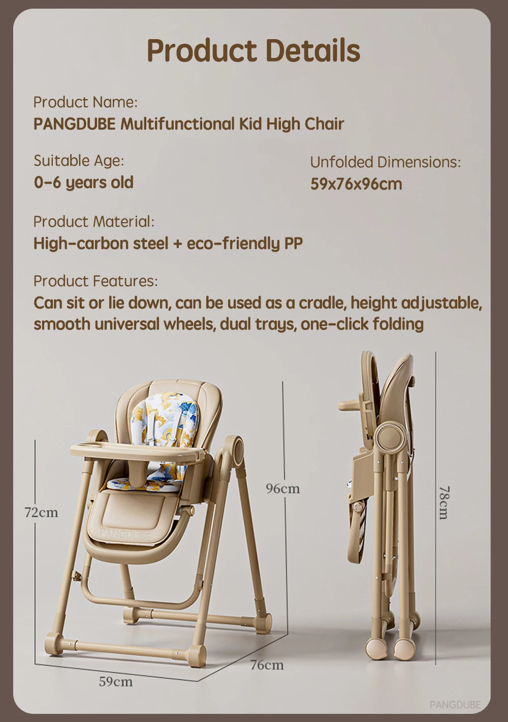 PANGDUBE 2-in-1 Baby High Chair Rocker