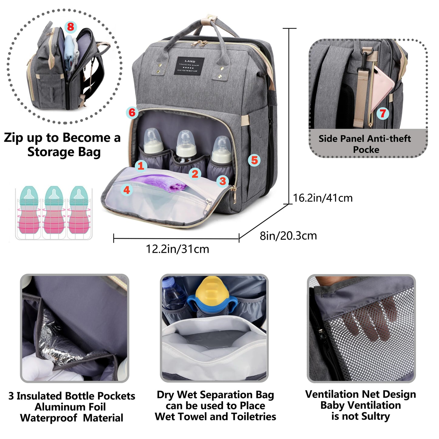 Mommy Bag with Folding Baby Bed