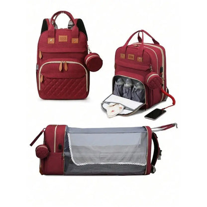 3-in-1 Diaper Bag Backpack with Baby Bed