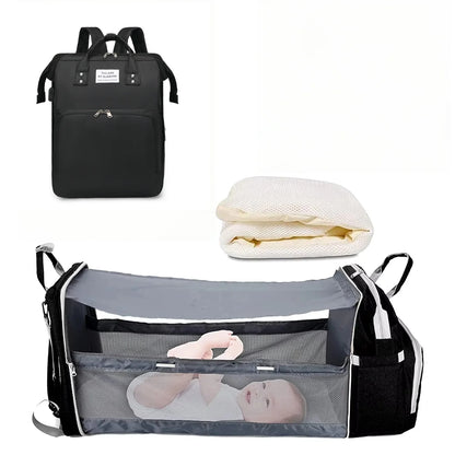 3-in-1 Diaper Bag Backpack with Baby Bed