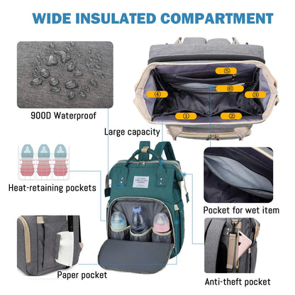 3-in-1 Diaper Bag Backpack with Baby Bed