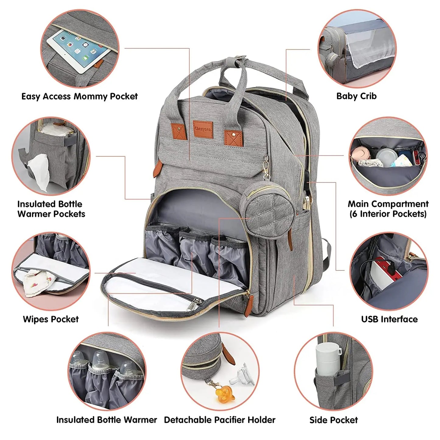 3-in-1 Diaper Bag Backpack with Baby Bed