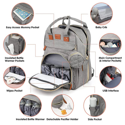 3-in-1 Diaper Bag Backpack with Baby Bed